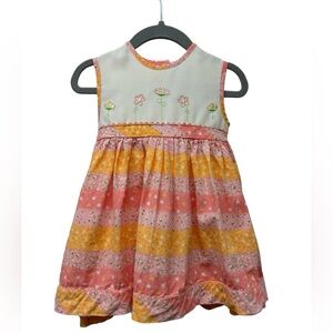 Bolo Floral embroidery sleeveless dress, cotton, pink and cream, girl's 1 year
